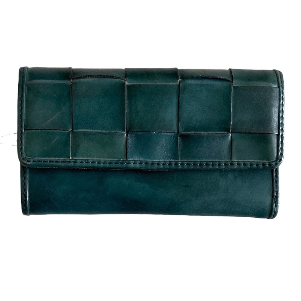 Patricia Nash Teal Woven Leather Tri-Fold Wallet